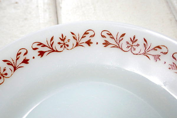 【アンカーホッキング】カッパーフィリグリー・ミルクガラス製・ヴィンテージ・ブレッドプレート・皿・食器