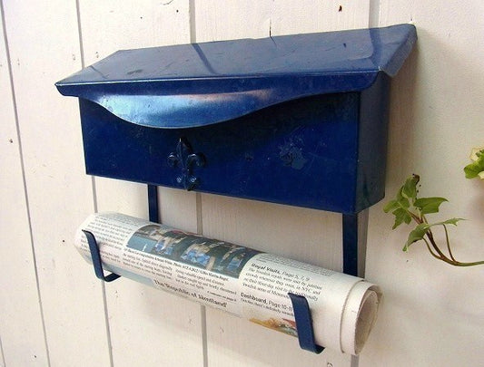 新聞受け付き・横型・青色・メールボックス/郵便受け/ポスト USA