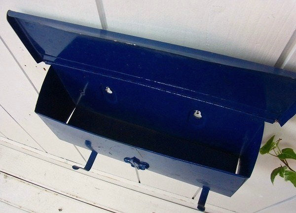 新聞受け付き・横型・青色・メールボックス/郵便受け/ポスト USA