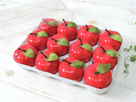 葉っぱ付きリンゴ・12個・デッドストック・ヴィンテージ・オーナメント/飾り/クリスマスツリー