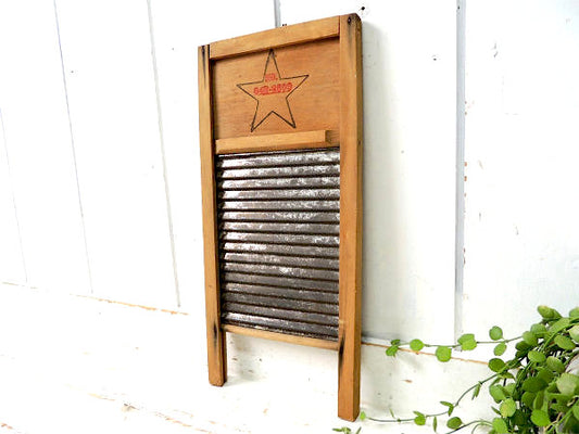 SnowBird PAIL★ 木製×金属 アンティーク ウォッシュボード 洗濯板 USA インテリア