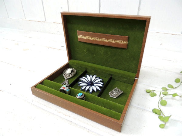 【SWANK:スワンク】ウッド柄とグリーンの小さなアンティーク・ジュエリーボックス(宝石箱)