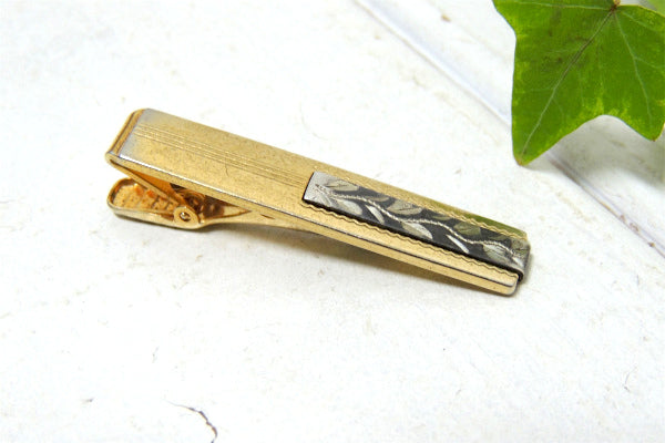 【Anson】ゴールド×シルバーの装飾・リーフ柄・シンプルなデザイン・タイピン・タイバー