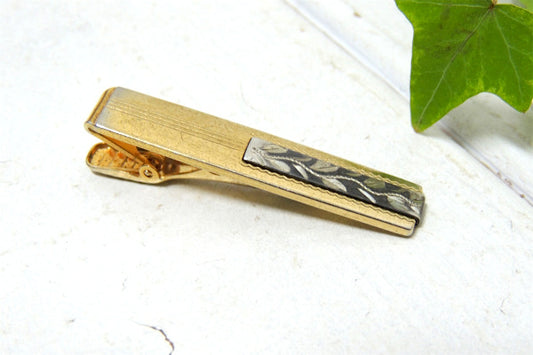 【Anson】ゴールド×シルバーの装飾・リーフ柄・シンプルなデザイン・タイピン・タイバー