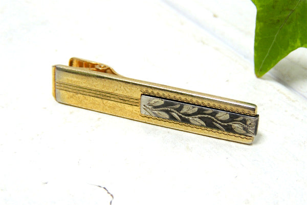【Anson】ゴールド×シルバーの装飾・リーフ柄・シンプルなデザイン・タイピン・タイバー