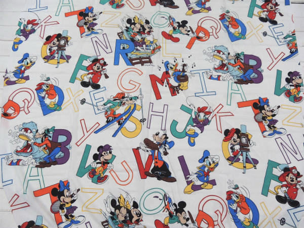 【ミッキー&フレンズ】アルファベット柄・ヴィンテージ・ユーズドシーツ(ボックスタイプ) USA