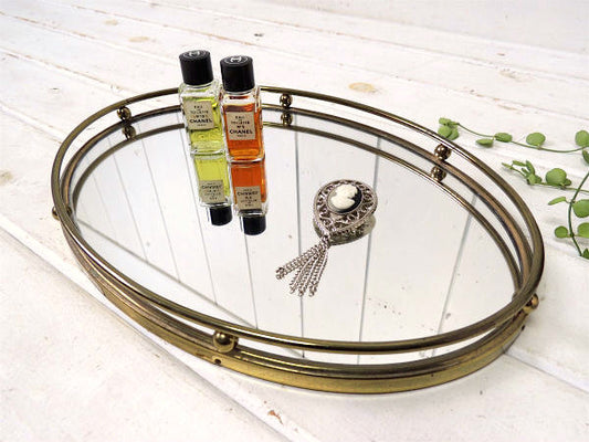 USA!オーバル型・アンティーク・ミラートレイ/鏡/ジュエリートレイ