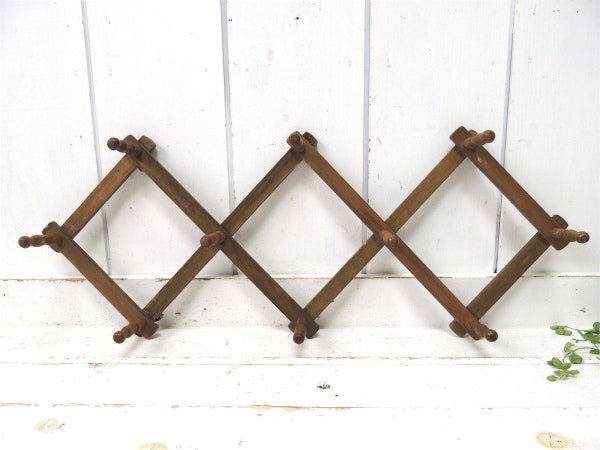 木製・ジャバラ式・壁掛けヴィンテージ・ハットラック/コートフック USA