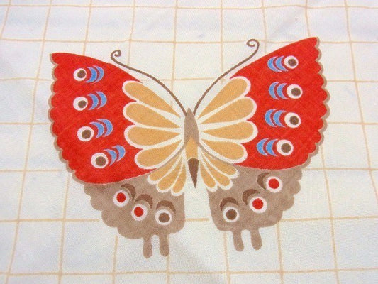 バタフライ・蝶々柄・ヴィンテージ・ユーズドシーツ(フラットタイプ) USA