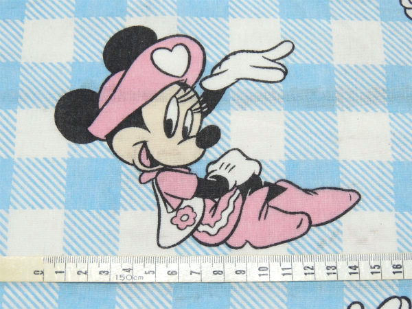 【ミニーマウス】ディズニー・カラフル&キュート・水色チェック柄・ヴィンテージ・USEDハーフシーツ