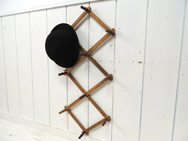 ノスタルジック・古い木製の伸縮式・アンティーク・ハットラック/コートフック USA