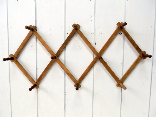 ノスタルジック・古い木製の伸縮式・アンティーク・ハットラック/コートフック USA