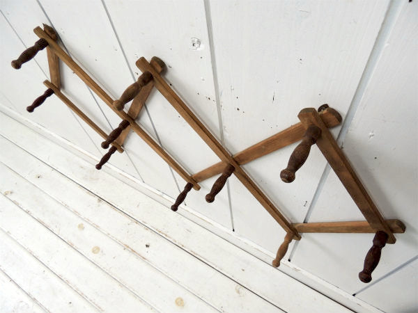 ノスタルジック・古い木製の伸縮式・アンティーク・ハットラック/コートフック USA