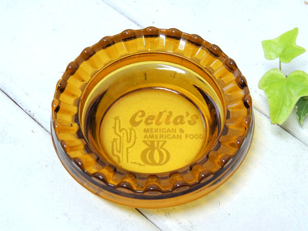 【MEXICAN&AMERICAN】レストラン・アンバーガラス製・ヴィンテージ・灰皿 ・アシュトレイ