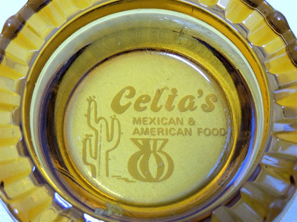 【MEXICAN&AMERICAN】レストラン・アンバーガラス製・ヴィンテージ・灰皿 ・アシュトレイ