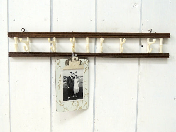 US ノスタルジック・木製・壁掛け式・ビンテージ・6連 ウォール フック ハットラック コートフック