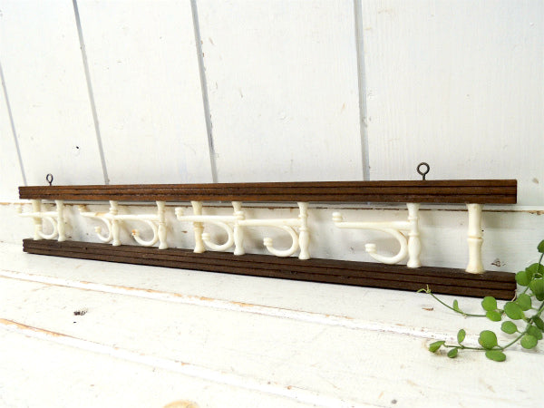 US ノスタルジック・木製・壁掛け式・ビンテージ・6連 ウォール フック ハットラック コートフック