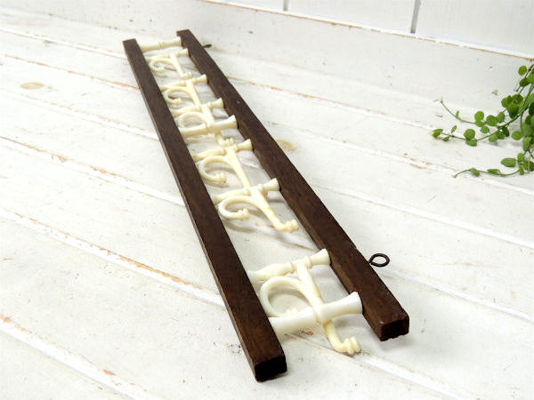 US ノスタルジック・木製・壁掛け式・ビンテージ・6連 ウォール フック ハットラック コートフック