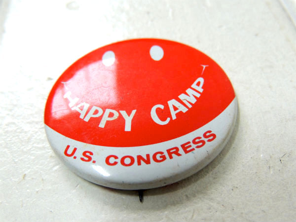 【スマイル・smile・笑顔】HAPPY CAMP・1960~ヴィンテージ・缶バッジ・USA