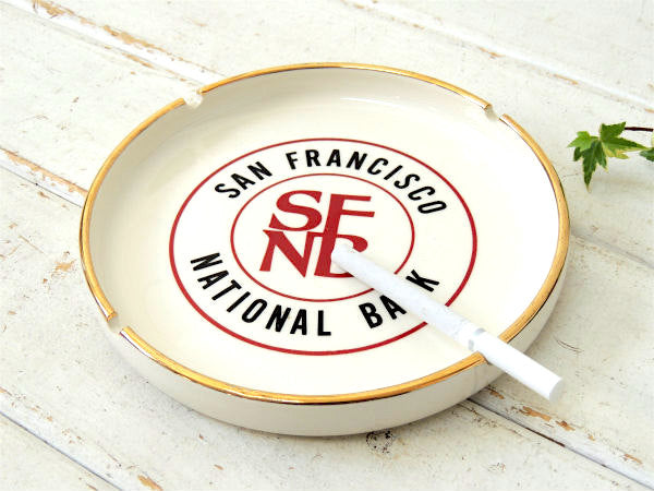 SFNB サンフランシスコ・ナショナルバンク 陶器製・アドバタイジング・ヴィンテージ・灰皿・USA
