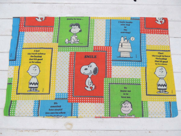 【スマイル・スヌーピー】ピーナッツの仲間・パネル柄・ヴィンテージ・USEDピロケース/枕カバー