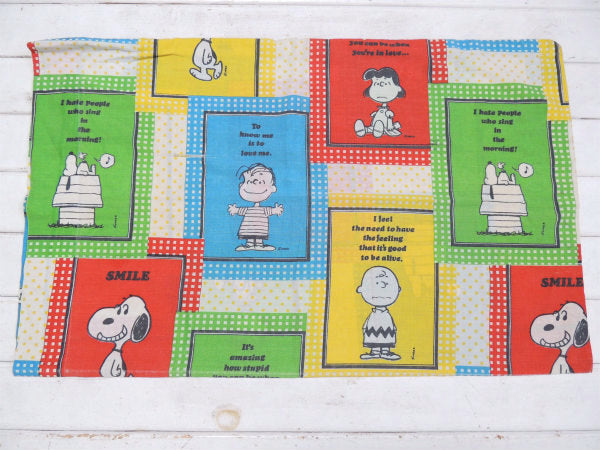 【スマイル・スヌーピー】ピーナッツの仲間・パネル柄・ヴィンテージ・USEDピロケース/枕カバー