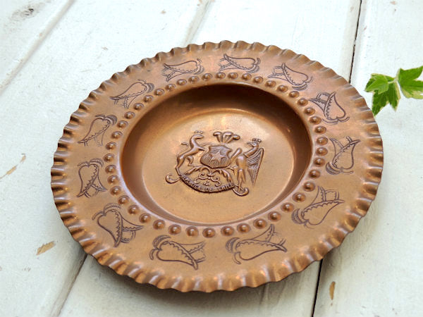 銅 細工 チリ REPLBLICA DE CHILE アンティーク オールド プレート トレイ 小皿