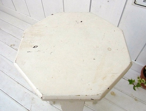 白色のシャビーなアンティーク・木製スツール/チェア USA