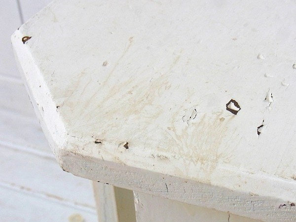 白色のシャビーなアンティーク・木製スツール/チェア USA