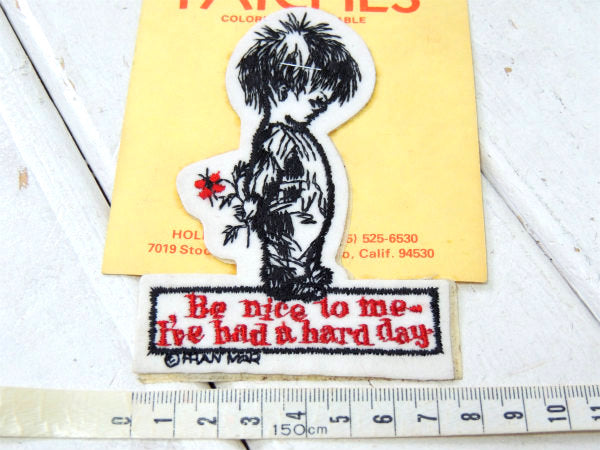 男の子今日は嫌なことがあったから、優しくしてね1970s〜メッセージ ビンテージ 刺繍 ワッペン