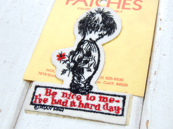 男の子今日は嫌なことがあったから、優しくしてね1970s〜メッセージ ビンテージ 刺繍 ワッペン