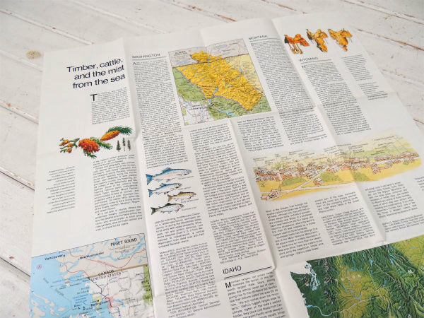 【ナショナル ジオグラフィック】ワシントン州&オレゴン州etc・80'sヴィンテージ・マップ/地図