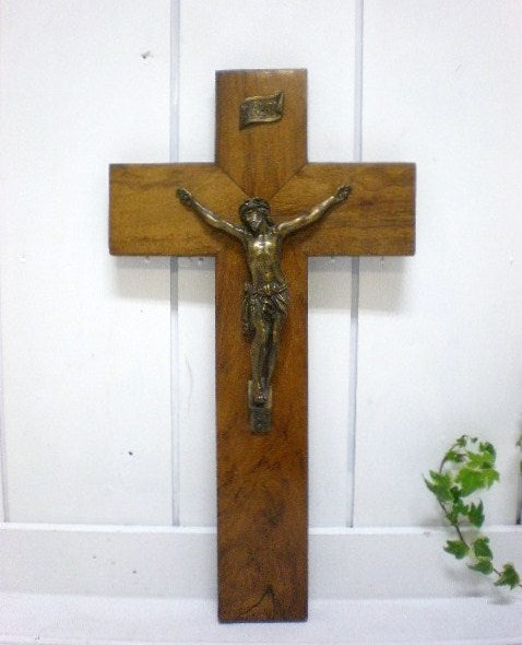 木製アンティーク・壁掛けクロス・十字架/キリスト