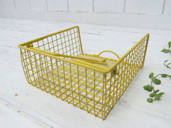 【イエロー×ワイヤー製】ヴィンテージ・ペーパーナプキンホルダー/レターホルダー/書類トレイ