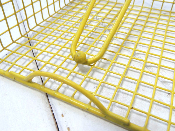 【イエロー×ワイヤー製】ヴィンテージ・ペーパーナプキンホルダー/レターホルダー/書類トレイ