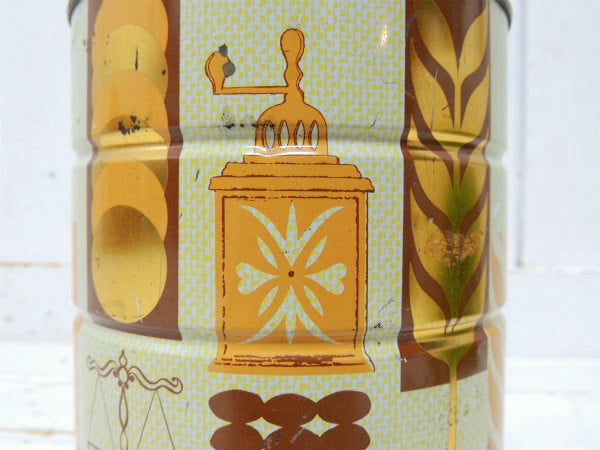 【Ehlers COFFEE】コーヒーミル&リーフ柄・ティン製・ヴィンテージ・コーヒー缶/ティン缶