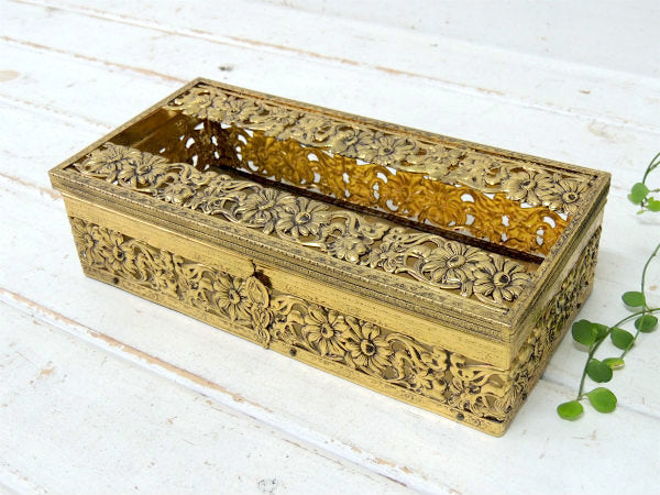 【GLOBE】24金 ゴールドプレート・花柄・透かしデザイン・アンティーク・ティッシュケース USA