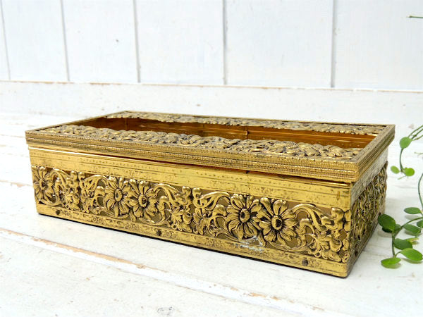 【GLOBE】24金 ゴールドプレート・花柄・透かしデザイン・アンティーク・ティッシュケース USA