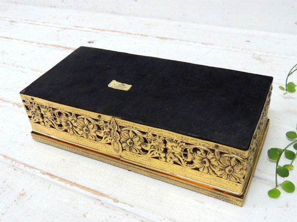 【GLOBE】24金 ゴールドプレート・花柄・透かしデザイン・アンティーク・ティッシュケース USA