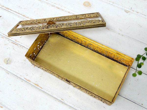 【GLOBE】24金 ゴールドプレート・花柄・透かしデザイン・アンティーク・ティッシュケース USA