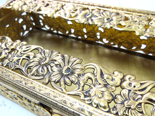 【GLOBE】24金 ゴールドプレート・花柄・透かしデザイン・アンティーク・ティッシュケース USA