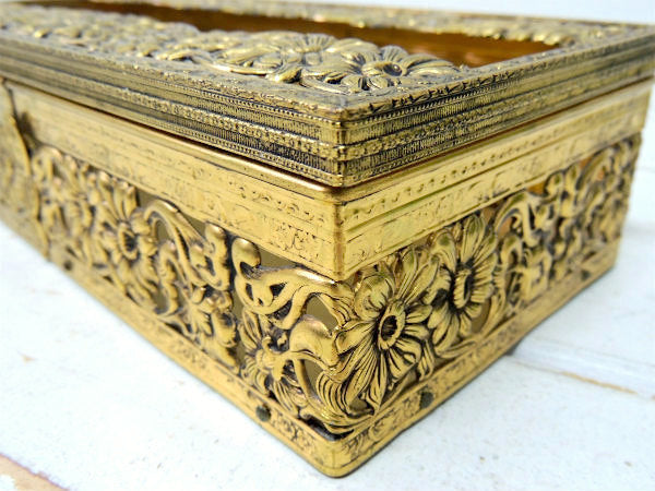 【GLOBE】24金 ゴールドプレート・花柄・透かしデザイン・アンティーク・ティッシュケース USA