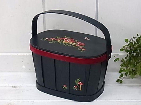 きのこ柄・木製ヴィンテージ・バスケット/カゴバッグ USA