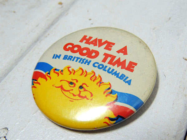 【HAVE A GOOD TIME】太陽・笑顔・スマイル・ヴィンテージ・缶バッジ