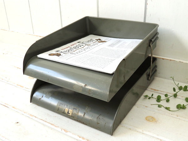 【Globe Wernicke】工業系・メタル製・2段式・ヴィンテージ・書類ラック/デスクトレイ