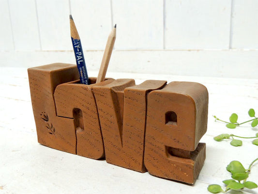 【LOVE・1970'~80's】ウッド柄の樹脂製・ヴィンテージ・ペン立て・置き物 USA