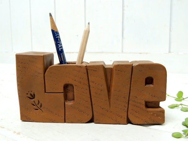 【LOVE・1970'~80's】ウッド柄の樹脂製・ヴィンテージ・ペン立て・置き物 USA