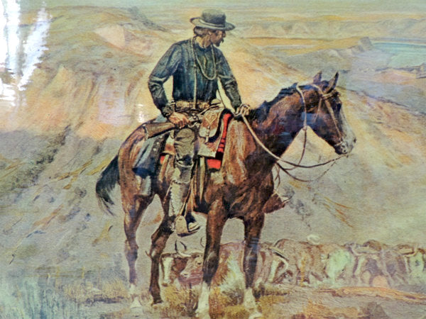 チャールズ・マリオン・ラッセル アメリカ西部・風景画・木製・ヴィンテージ・壁飾り・ウエスタン