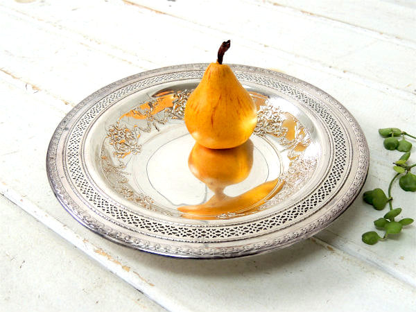 デコラティブな花柄・アンティーク・シルバープレート/皿/サービングデッシュ USA