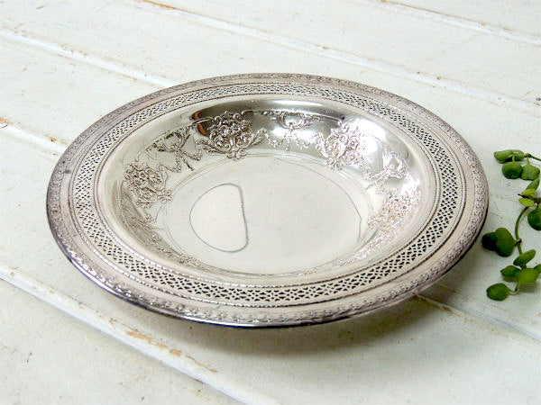 デコラティブな花柄・アンティーク・シルバープレート/皿/サービングデッシュ USA